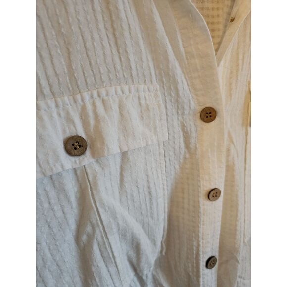 ANA Blouse Women's Large White Button Up Collared Shirt Semi Sheer 100% Cotton - Picture 4 of 6